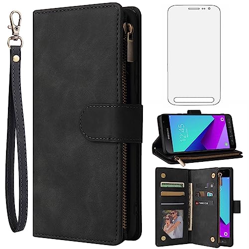 Asuwish Handyhülle für Samsung Galaxy Xcover 5 Hülle mit Kartenfach Klappbar Leder Geldbörse Ständer für Xcover5 EE X 5EE Reißverschluss Handyhüllen Wallet Cover Handy Hüllen Phone Case Schwarz von Asuwish