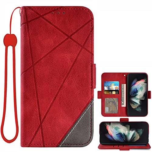 Asuwish Handyhülle für Samsung Galaxy Z Fold 3 5G Hülle mit Kartenfach Klappbar Leder Geldbörse Ständer ZFold3 Z3 Fold3 Handy Hüllen Schutzhülle Cover Phone Case Rot von Asuwish