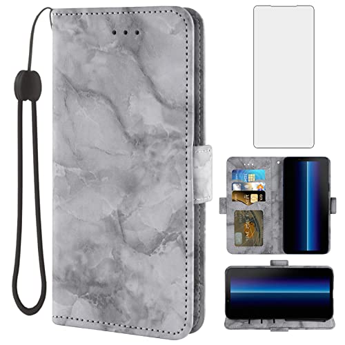 Asuwish Handyhülle für Sony Xperia 10 II 2 mit Displayschutzfolie aus gehärtetem Glas und Marmor Brieftasche Cover Flip Card Holder Slot Stand Cell Accessories Experia 10II 5G XQAU51 XQAU52 Frauen von Asuwish