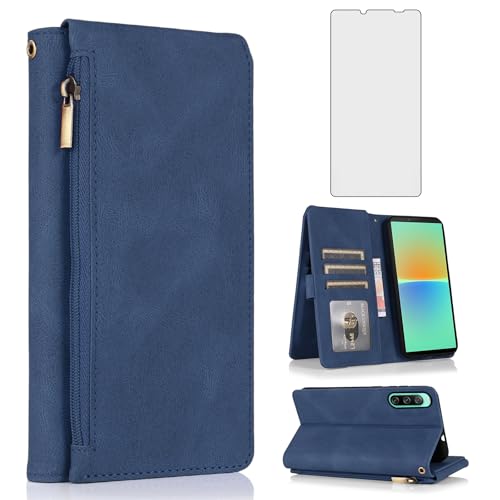 Asuwish Handyhülle für Sony Xperia 10 IV XQ-CC54 Hülle und Folie Schutzfolie Kartenfach Klappbar Leder Geldbörse Ständer 10IV 4 5G Handy Handyhüllen Schutzglas Hüllen Schutzhülle Cover Phone Case Blau Asuwish Handyhülle für Sony Xperia 10 IV XQ-CC54 Hülle und Folie Schutzfolie Kartenfach Klappbar Leder Geldbörse Ständer 10IV 4 5G Handy Handyhüllen Schutzglas Hüllen Schutzhülle Cover Phone Case Blau von Asuwish