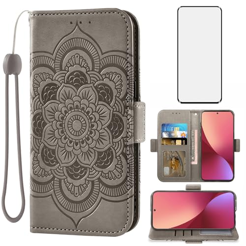 Asuwish Handyhülle für Xiaomi 12/12X/12S 5G Hülle mit Glas Folie Schutzfolie Kartenfach Klappbar Leder Geldbörse Ständer Mi X12 X 2201123G Handy Hüllen Mandala Schutzhülle Handyhüllen Phone Case Grau Asuwish Handyhülle für Xiaomi 12/12X/12S 5G Hülle mit Glas Folie Schutzfolie Kartenfach Klappbar Leder Geldbörse Ständer Mi X12 X 2201123G Handy Hüllen Mandala Schutzhülle Handyhüllen Phone Case Grau von Asuwish