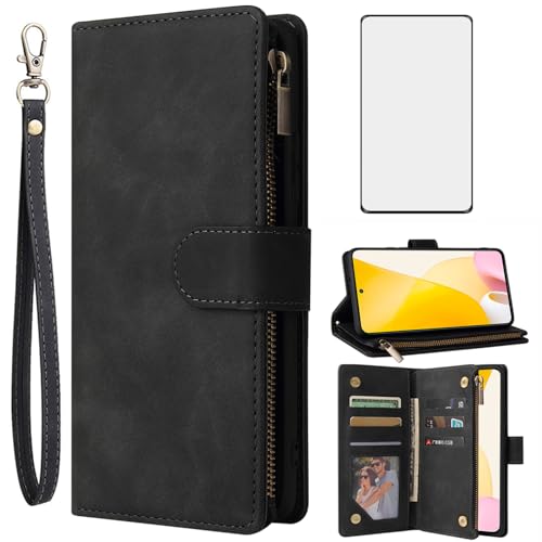 Asuwish Handyhülle für Xiaomi 12 Lite 5G Hülle mit Folie Schutzfolie und Kartenfach Klappbar Leder Geldbörse Ständer Mi 12Lite Reißverschluss Handyhüllen Handy Hüllen Schutzhülle Phone Case Schwarz Asuwish Handyhülle für Xiaomi 12 Lite 5G Hülle mit Folie Schutzfolie und Kartenfach Klappbar Leder Geldbörse Ständer Mi 12Lite Reißverschluss Handyhüllen Handy Hüllen Schutzhülle Phone Case Schwarz von Asuwish