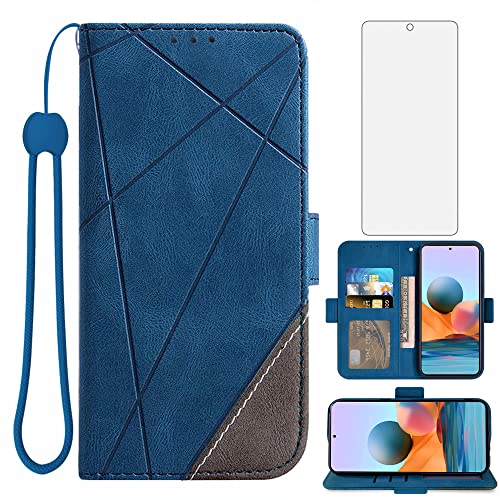 Asuwish Handyhülle für Xiaomi Redmi Note 10 Pro/10Pro Max Hülle mit Glas Folie Schutzfolie Kartenfach Klappbar Leder Geldbörse Ständer Note10 ProMax M2101K6G Handy Hüllen Schutzhülle Phone Case Blau von Asuwish