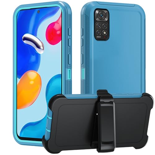 Asuwish Handyhülle für Xiaomi Redmi Note 11S/11 S 4G Hülle mit Glas Folie Schutzfolie 360 Grad Stoßfest Gürtelclip Ständer Note11 Note11S Slim Handy Hüllen Schutzhülle Handyhüllen Phone Case Blau von Asuwish