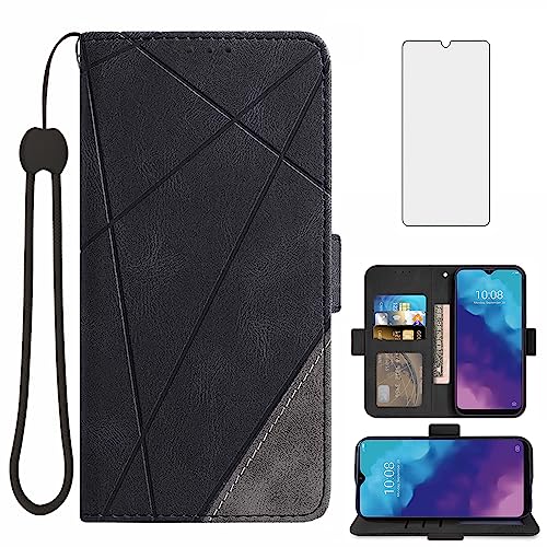 Asuwish Handyhülle für ZTE Blade V30 Vita 8030 Hülle mit Glas Folie Schutzfolie Kartenfach Klappbar Leder Geldbörse Ständer V 30 V30vita Handy Hüllen Schutzhülle Handyhüllen Cover Phone Case Schwarz von Asuwish