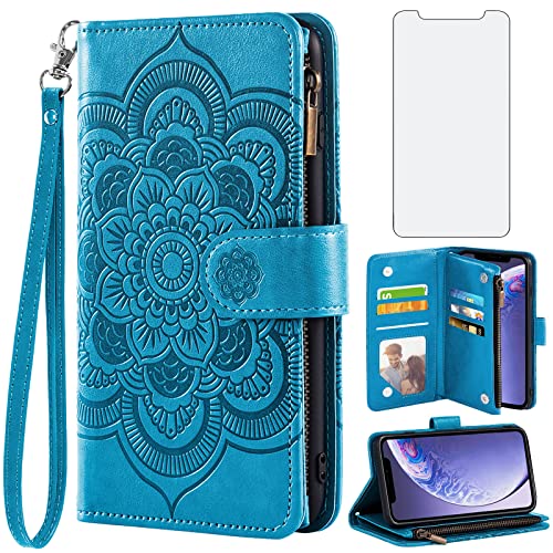 Asuwish Handyhülle für iPhone 11 Hülle mit Folie Schutzfolie Kartenfach Klappbar Leder Blumen Geldbörse Ständer i Phone11Hülle 11Hülle Handy Hüllen Schutzhülle Panzerfolie Wallet Cover Phone Case Blau Asuwish Handyhülle für iPhone 11 Hülle mit Folie Schutzfolie Kartenfach Klappbar Leder Blumen Geldbörse Ständer i Phone11Hülle 11Hülle Handy Hüllen Schutzhülle Panzerfolie Wallet Cover Phone Case Blau von Asuwish