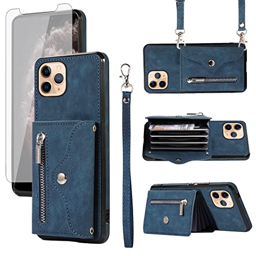 Asuwish Handyhülle für iPhone 11 Pro 5.8 Wallet Cover mit Handgelenk Crossbody Strap Lanyard Kreditkartenhalter Ständer Leder Handyzubehör iPhone11pro iPhone 11 i XI 11s 11pro Damen Herren Blau Asuwish Handyhülle für iPhone 11 Pro 5.8 Wallet Cover mit Handgelenk Crossbody Strap Lanyard Kreditkartenhalter Ständer Leder Handyzubehör iPhone11pro iPhone 11 i XI 11s 11pro Damen Herren Blau von Asuwish