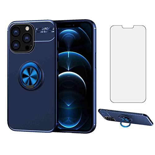 Asuwish Handyhülle für iPhone 13 Pro Hülle mit Glas Folie Schutzfolie und Silikon TPU Magnetisch Ring Ständer Handyhüllen Panzerfolie i 13Pro Prohülle Slim Handy Hüllen Schutzhülle Phone Case Blau von Asuwish