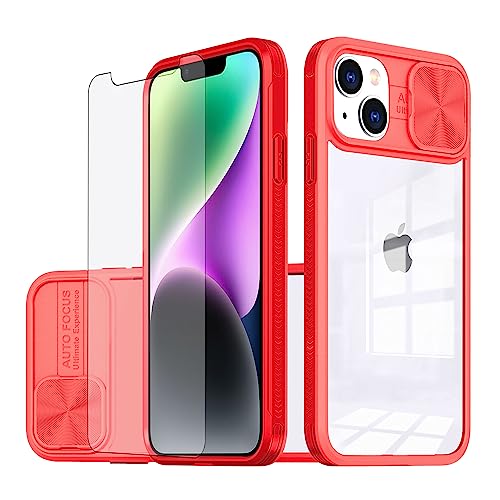 Asuwish Handyhülle für iPhone 14 Hülle mit Glas Folie Schutzfolie und Kameraschutz Handyhüllen Cover i-Phone i Phoenix 14hülle Slim Durchsichtig Handy Hüllen Schutzhülle Panzerfolie Phone Case Rot von Asuwish