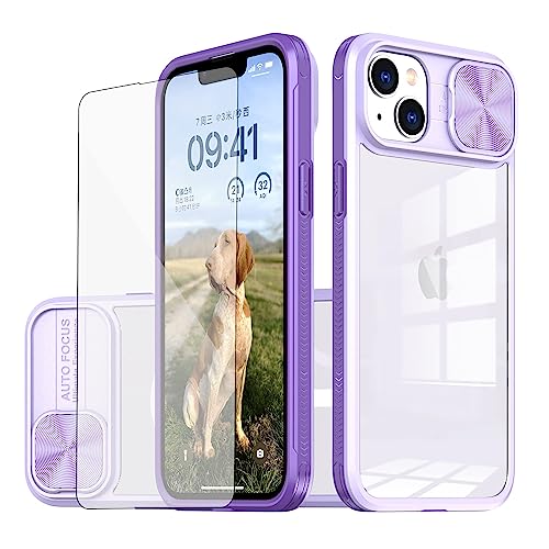 Asuwish Handyhülle für iPhone 14 Plus Hülle mit Glas Folie Schutzfolie und Kameraschutz Handyhüllen Cover i-Phone 14+ i 14Plus iPhone14Plus + Slim Durchsichtig Handy Hüllen Schutzhülle Phone Case Lila von Asuwish