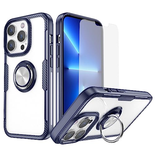 Asuwish Handyhülle für iPhone 14 Pro Max Hülle mit Glas Folie Schutzfolie und Magnetisch Ring Ständer i-Phone 14Pro i Phoenix 14ProMax Promax Slim Durchsichtig Handy Hüllen Schutzhülle Phone Case Blau von Asuwish