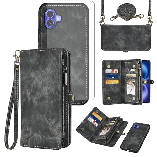 Asuwish Handyhülle für iPhone 16 Plus Hülle mit Band Folie Schutzfolie Kartenfach Klappbar Leder Blumen Geldbörse Ständer 16Plus Handy Hüllen Schutzhülle Reißverschluss Handyhüllen Phone Case Schwarz Asuwish Handyhülle für iPhone 16 Plus Hülle mit Band Folie Schutzfolie Kartenfach Klappbar Leder Blumen Geldbörse Ständer 16Plus Handy Hüllen Schutzhülle Reißverschluss Handyhüllen Phone Case Schwarz von Asuwish