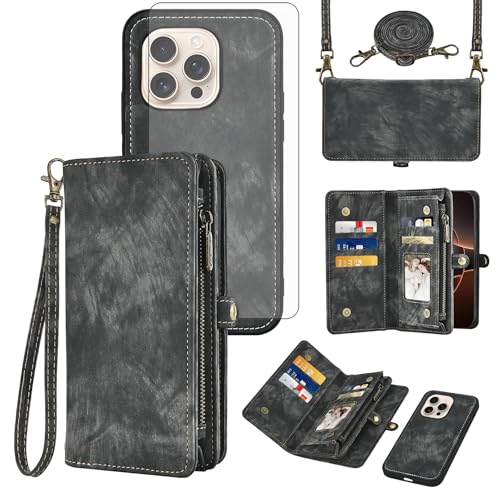Asuwish Handyhülle für iPhone 16 Pro Max Hülle mit Band Folie Schutzfolie Kartenfach Klappbar Leder Blumen Geldbörse Ständer i Phone16 16Pro ProMax Maxhülle Handy Hüllen Schutzhülle Phone Case Schwarz Asuwish Handyhülle für iPhone 16 Pro Max Hülle mit Band Folie Schutzfolie Kartenfach Klappbar Leder Blumen Geldbörse Ständer i Phone16 16Pro ProMax Maxhülle Handy Hüllen Schutzhülle Phone Case Schwarz von Asuwish
