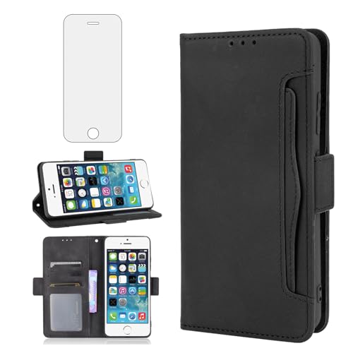 Asuwish Handyhülle für iPhone 5S/5/SE 2016 Hülle mit Glas Folie Schutzfolie Kartenfach Klappbar Leder Geldbörse Ständer i 5SE 1 S SE2016 1. Generation Handy Hüllen Schutzhülle Cover Phone Case Schwarz Asuwish Handyhülle für iPhone 5S/5/SE 2016 Hülle mit Glas Folie Schutzfolie Kartenfach Klappbar Leder Geldbörse Ständer i 5SE 1 S SE2016 1. Generation Handy Hüllen Schutzhülle Cover Phone Case Schwarz von Asuwish