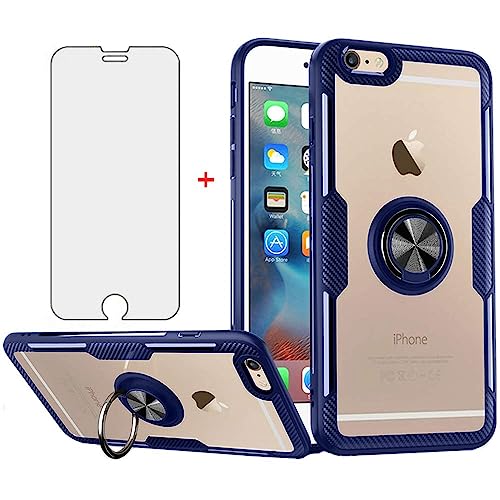 Asuwish Handyhülle für iPhone 6Plus/6s Plus Hülle mit Glas Folie Schutzfolie und Magnetisch Ring Ständer iPhone6sPlusHülle i 6Plus 6sPlus S S6 + 6+ 6s+ Slim Durchsichtig Handy Hüllen Phone Case Blau von Asuwish