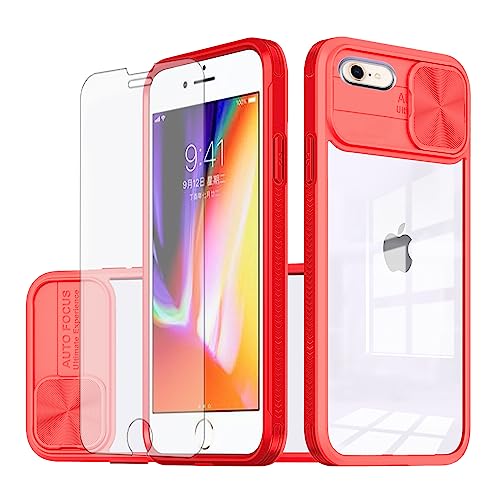 Asuwish Handyhülle für iPhone 7/8/SE 2020 2022 Hülle mit Glas Folie Schutzfolie und Kameraschutz Handyhüllen Cover i SE2020 SE2022 2/2nd 3/3rd Generation 7s 8s 6SE SE2 SE3 Slim Durchsichtig Case Rot von Asuwish