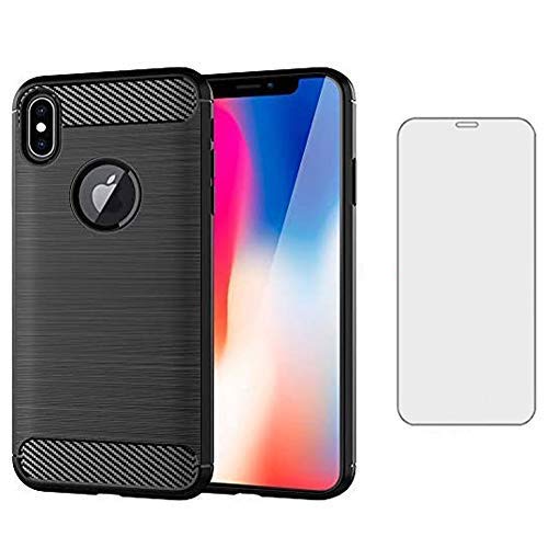 Asuwish Handyhülle für iPhone XS/X Hülle mit Glas Folie Panzerfolie Schutzfolie und Extra Dünn Silikon TPU iPhone10Hülle i 10 10s 10x 10xs Slim Handy Hüllen Schutzhülle Phone Case Schwarz von Asuwish