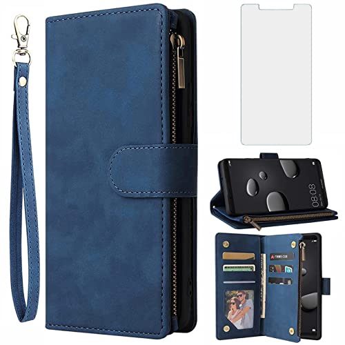 Asuwish Kompatibel mit Huawei Mate 10 Pro Wallet Hülle und gehärtetem Glas Displayschutzfolie Leder Flip Cover Kartenhalter Handyhüllen für Hawaii Mate10Pro Mate10 10Pro Frauen Blau von Asuwish