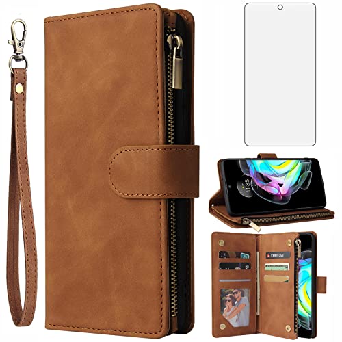 Asuwish Kompatibel mit Motorola Moto Edge 20 Wallet Case Gehärtetes Glas Displayschutzfolie und Leder Flip Cover Kartenhalter Ständer Handyzubehör Slim Phone Cases für MotoEdge 20 5G Frauen Männer von Asuwish