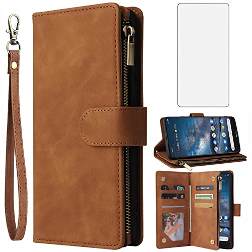 Asuwish Kompatibel mit Nokia 8.3 Wallet Case Gehärtetes Glas Displayschutzfolie und Leder Magnetisch Full Body Flip Cover Kartenhalter Slim Stand Handy Zubehör Handyhüllen für Nokia8.3 Frauen Herren von Asuwish