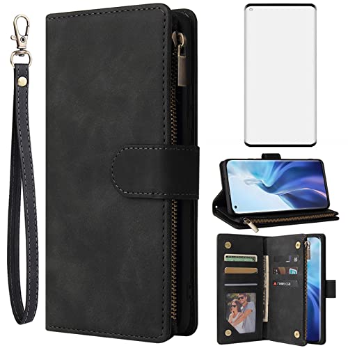 Asuwish Kompatibel mit Xiaomi Mi 11 Ultra Wallet Hülle und gehärtetem Glas Displayschutzfolie Leder Flip Cover Kartenhalter Ständer Handyhüllen für Xiami Xiomis Xiome 11ultra Frauen Schwarz von Asuwish