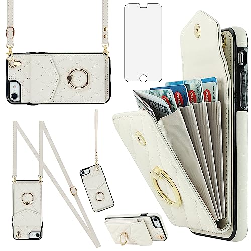 Asuwish Phone Case for iPhone 7/8/SE 2020/2022 Wallet Cover with Screen Protector RFID Blocking Card Holder Cell iPhone7 iPhone8 7s 8s i SE2020 SE2022 2/2nd/3/3rd Generation SE2 SE3 Women Off White von Asuwish