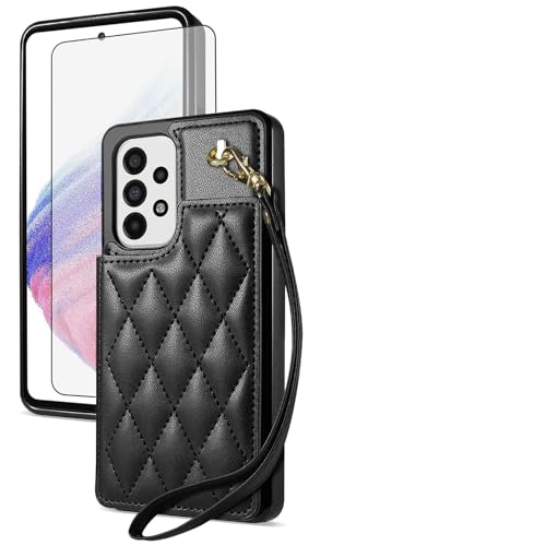 Asuwish Schutzhülle für Samsung Galaxy A52/A52S 5G, Brieftaschen-Schutzhülle mit gehärtetem Glas, Displayschutzfolie und Handschlaufe, Kreditkartenhalter, Ständer, Handyzubehör, A 52, S, 4G, G5, 52A von Asuwish