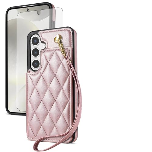 Asuwish Schutzhülle für Samsung Galaxy A55 5G, Brieftaschen-Schutzhülle aus gehärtetem Glas, Displayschutzfolie und Handschlaufe, Kreditkartenhalter, Standschlitz, robustes Handy-Zubehör, A 55 55A von Asuwish
