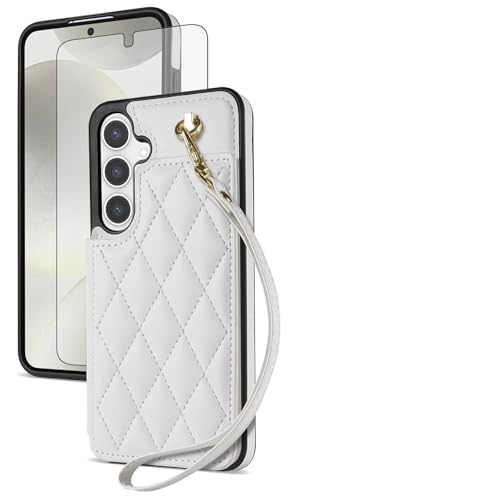 Asuwish Schutzhülle für Samsung Galaxy A55 5G, Brieftaschen-Schutzhülle mit gehärtetem Glas, Displayschutzfolie und Handschlaufe, Kreditkartenhalter, Standschlitz, robustes Handy-Zubehör A 55 55A von Asuwish