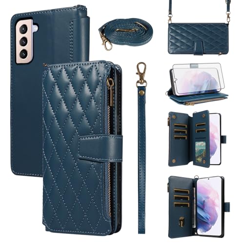 Asuwish Schutzhülle für Samsung Galaxy S21 Plus S21+ 5G, Reißverschluss, Brieftaschen-Schutzhülle mit Displayschutzfolie und Kartenfächern, Zubehör, S21 + 5G, S21 Plus, 21S + S 21, 21+, G5, für Damen von Asuwish