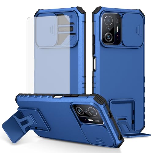 Asuwish Schutzhülle für Xiaomi Mi 11T/Mi11T Pro 5G, mit Displayschutzfolie aus gehärtetem Glas, Kamera-Abdeckung, Ständer, schmal, schützend, Handyzubehör, Mi11TPro T11 G5, für Damen und Herren, Blau von Asuwish