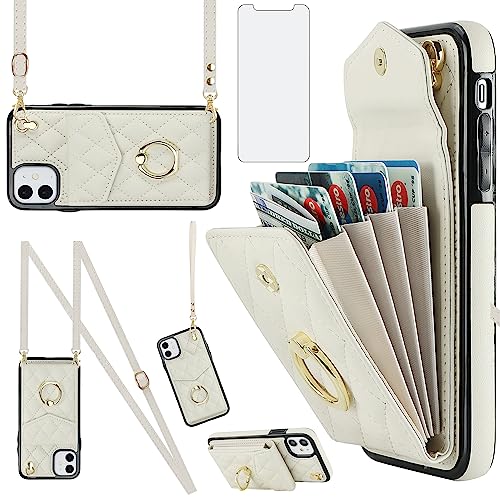 Asuwish Schutzhülle für iPhone 12 Pro, iPhone 12 6.1, Brieftaschen-Schutzhülle mit gehärtetem Glas, Displayschutzfolie, Handgelenkschlaufe, Ring, RFID-blockierend, Kartenhalter, für Damen, gebrochenes von Asuwish