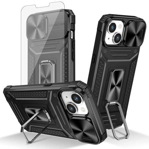 Asuwish Schutzhülle für iPhone 13, 15,5 cm (6,1 Zoll), mit Kamera-Abdeckung, gehärtetes Glas, Displayschutz, Ringhalter, Ständer, robust, für iPhone 13, 5G, i13, iPhone 13, Damen, Herren, Schwarz von Asuwish
