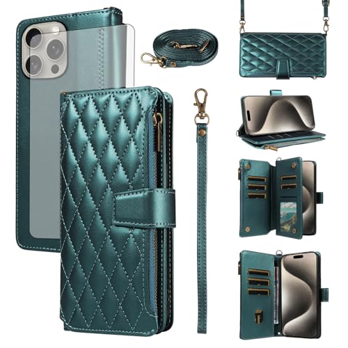 Asuwish Schutzhülle für iPhone 15 Pro Max 17 cm (6,7 Zoll), Reißverschluss, Brieftaschen-Schutzhülle mit Displayschutzfolie und Kartenfächern, schützendes Handyzubehör, iPhone 15, 15Pro, i15, ProMax von Asuwish