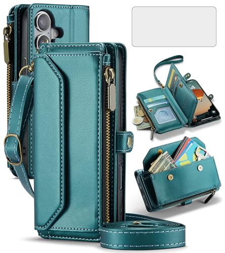 Asuwish Schutzhülle für iPhone 16, 15,5 cm (6,1 Zoll), Reißverschluss, Brieftaschenhülle mit gehärtetem Glas, Displayschutzfolie und RFID-blockierendem Geldkartenhalter, Ständer, Handyzubehör, iPhone von Asuwish