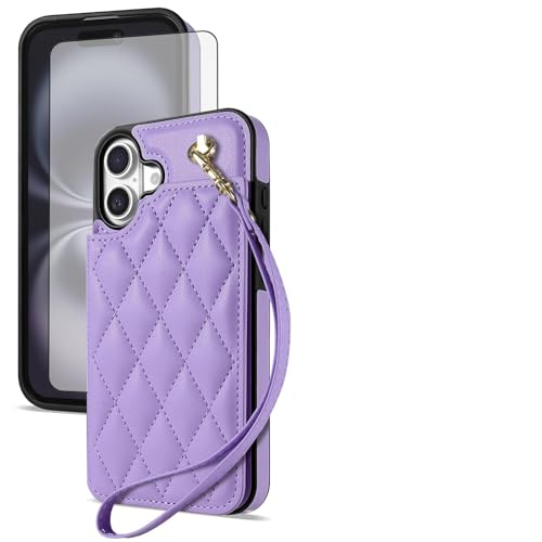Asuwish Schutzhülle für iPhone 16 Plus, 17 cm (6,7 Zoll), Brieftaschen-Schutzhülle mit gehärtetem Glas, Displayschutzfolie und Handschlaufe, Kreditkartenhalter, Ständer, Handy-Zubehör, iPhone 16, 16+ von Asuwish