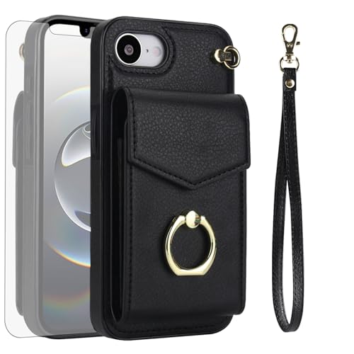 Asuwish Schutzhülle für iPhone 16e/SE 2025/SE 4, Brieftaschen-Schutzhülle mit gehärtetem Glas, Displayschutzfolie und RFID-blockierendem Ring, Kartenhalter, für Damen und Herren, Schwarz Asuwish Schutzhülle für iPhone 16e/SE 2025/SE 4, Brieftaschen-Schutzhülle mit gehärtetem Glas, Displayschutzfolie und RFID-blockierendem Ring, Kartenhalter, für Damen und Herren, Schwarz von Asuwish