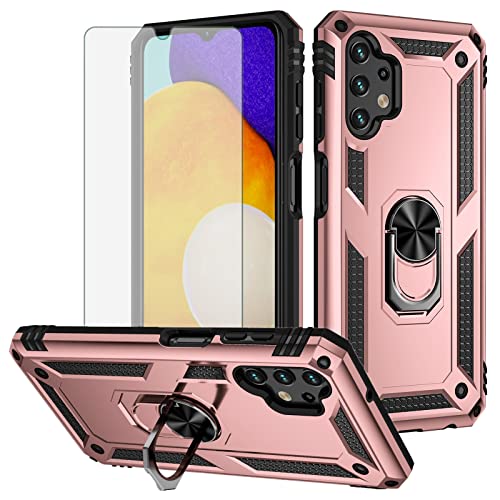 Handyhülle für Samsung Galaxy A13 4G mit Panzerglas Displayschutzfolie und Ständer Ringhalter Hart Stoßfest Magnet Schwerlast Zubehör Gaxaly A 13 LTE 2022 13A SM-A135U Damen Herren Roségold von Asuwish