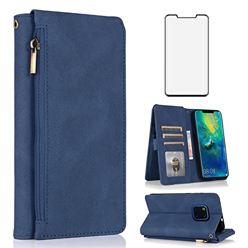 Kompatibel mit Huawei Mate 20 Pro Wallet Case Gehärtetes Glas Displayschutzfolie Reißverschluss Leder Flip Cover Kartenhalter Ständer Handy Zubehör Telefon für Hawaii Mate20Pro Mate20 20Pro Damen von Asuwish