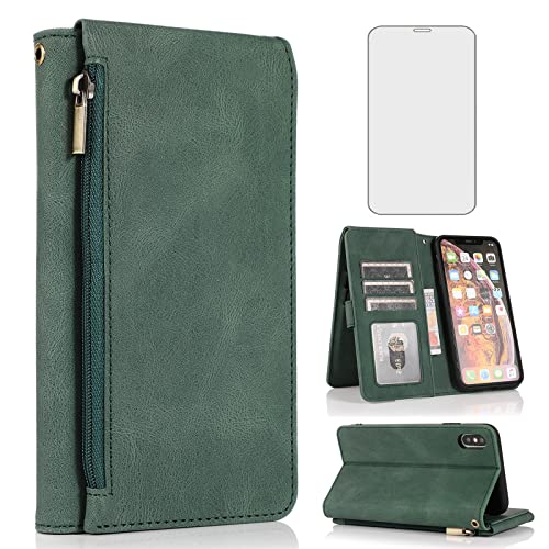 Kompatibel mit iPhone Xs Max Wallet Case Panzerglas Displayschutzfolie Reißverschluss Leder Flip Cover Kartenhalter Ständer Telefon für i X XR Xsmax 10x SX Xmax 10xs 10s 10 Plus Xmaxs Damen Herren Kompatibel mit iPhone Xs Max Wallet Case Panzerglas Displayschutzfolie Reißverschluss Leder Flip Cover Kartenhalter Ständer Telefon für i X XR Xsmax 10x SX Xmax 10xs 10s 10 Plus Xmaxs Damen Herren von Asuwish