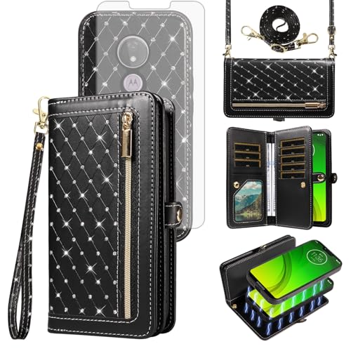 Schutzhülle für Moto G7 Power/MotoG7 Supra/Moto7 Optimo Max, Reißverschluss, abnehmbare Handy-Schutzhülle mit Displayschutzfolie, Umhängeband und Kartenfächern, Motorola MotoG7Power G 7, Schwarz Schutzhülle für Moto G7 Power/MotoG7 Supra/Moto7 Optimo Max, Reißverschluss, abnehmbare Handy-Schutzhülle mit Displayschutzfolie, Umhängeband und Kartenfächern, Motorola MotoG7Power G 7, Schwarz von Asuwish