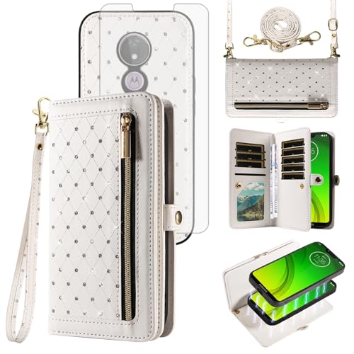 Schutzhülle für Moto G7 Power/MotoG7 Supra/Moto7 Optimo Max, mit Reißverschluss, abnehmbare Handy-Schutzhülle mit Displayschutzfolie, Umhängeband und Kartenfächern, Motorola MotoG7Power G 7, Weiß Schutzhülle für Moto G7 Power/MotoG7 Supra/Moto7 Optimo Max, mit Reißverschluss, abnehmbare Handy-Schutzhülle mit Displayschutzfolie, Umhängeband und Kartenfächern, Motorola MotoG7Power G 7, Weiß von Asuwish