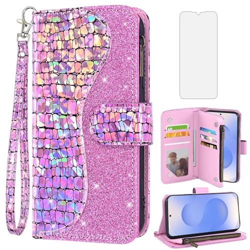 Schutzhülle für Samsung Galaxy S25 Edge 5G, Brieftaschen-Schutzhülle mit Displayschutzfolie und Handschlaufe, Glitzer, Leder, Klapp-Reißverschluss, Kreditkartenhalter, Ständer, Handy S25Edge 25, 25 Schutzhülle für Samsung Galaxy S25 Edge 5G, Brieftaschen-Schutzhülle mit Displayschutzfolie und Handschlaufe, Glitzer, Leder, Klapp-Reißverschluss, Kreditkartenhalter, Ständer, Handy S25Edge 25, 25 von Asuwish