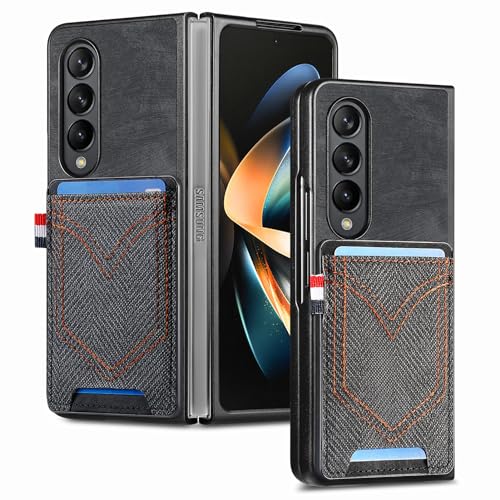 Schutzhülle für Samsung Galaxy Z Fold 3 5G 2021, Brieftaschenhülle mit Kreditkarte, Ganzkörperschutz, strapazierfähig, stoßfest, Leder, Handy-Zubehör, ZFold3, Z3, 3Z, ZFold35G, Schwarz von Asuwish