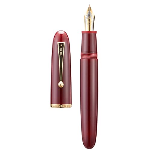 Asvine Jinhao 9019 Füllfederhalter, Dadao Serie #8, extra feine Feder, roter Acrylschaft mit goldenem Clip, großer Schreibstift, (DFN12G1MSR3NH16DMR) von Asvine