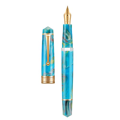 Asvine P20 Kolbenfüller Lake Blue Resin, Iridium Medium Nib Gold Trim Smooth Writer Collection mit Etui Set von Asvine