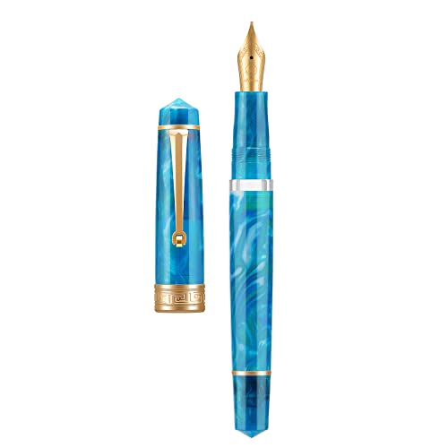 Asvine P20 Kolbenfüllhalter Blaues Harz, Iridium Mittlere Spitze Gold Trim Smooth Writer Collection mit Etui Set, Ocean Blue, 1 Stück (1er Pack) von Asvine