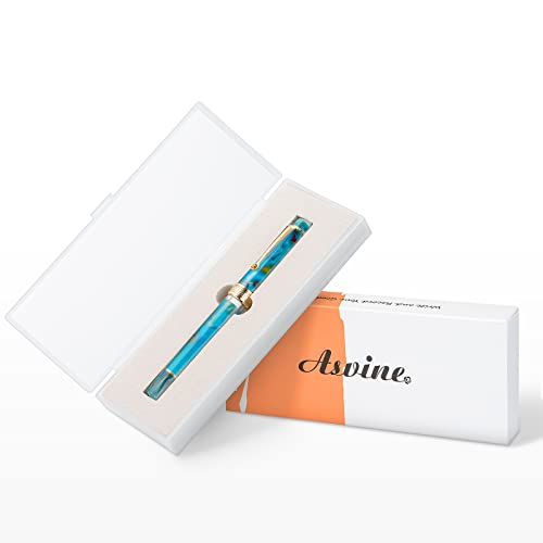 Asvine P20 Kolbenfüllhalter Lake Blue Resin, Iridium Extra Feine Feder Gold Trim Smooth Writer Collection mit Etui Set von Asvine