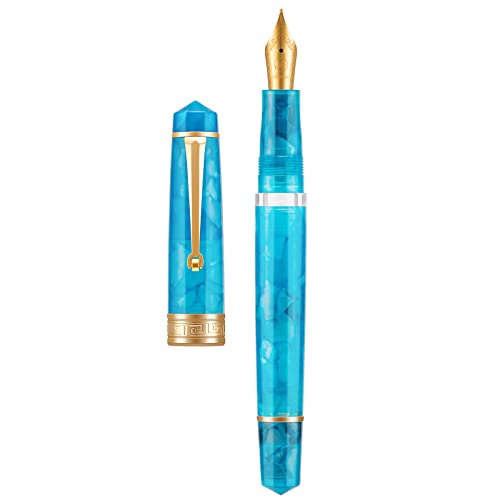 Asvine P20 Kolbenfüllhalter Marmor Blau Harz Iridium Mittlere Feder Gold Trim Smooth Writer Collection mit Etui Set von Asvine