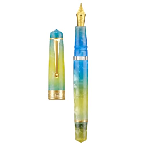 Asvine P20 Kolbenfüllhalter aus gelbem Harz, extra feine Iridium-Feder mit goldfarbenem Rand, glatte Schreiber-Kollektion mit Etui-Set von Asvine